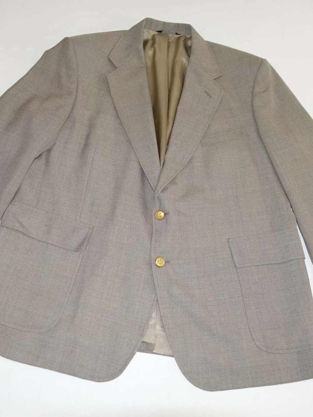 Stafford Men's Blazer Size 46 Regular Portly Tan Beige Gold Buttons Coat Jacket